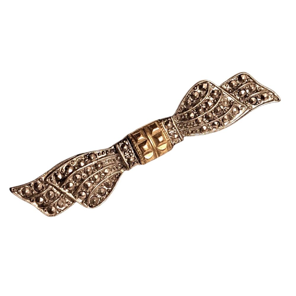 Vintage 1928 Brand Brooch Pin Jewelry With Rhinestones Pin Bow Shape